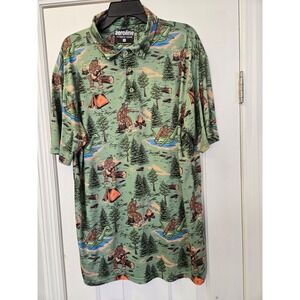 Aeroline Fitness Gear Mens XL Bigfoot Camping Polo Shirt Sasquatch Green Stretch